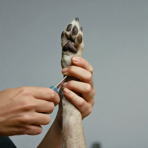 Groomer's hands trimming a dog's nails